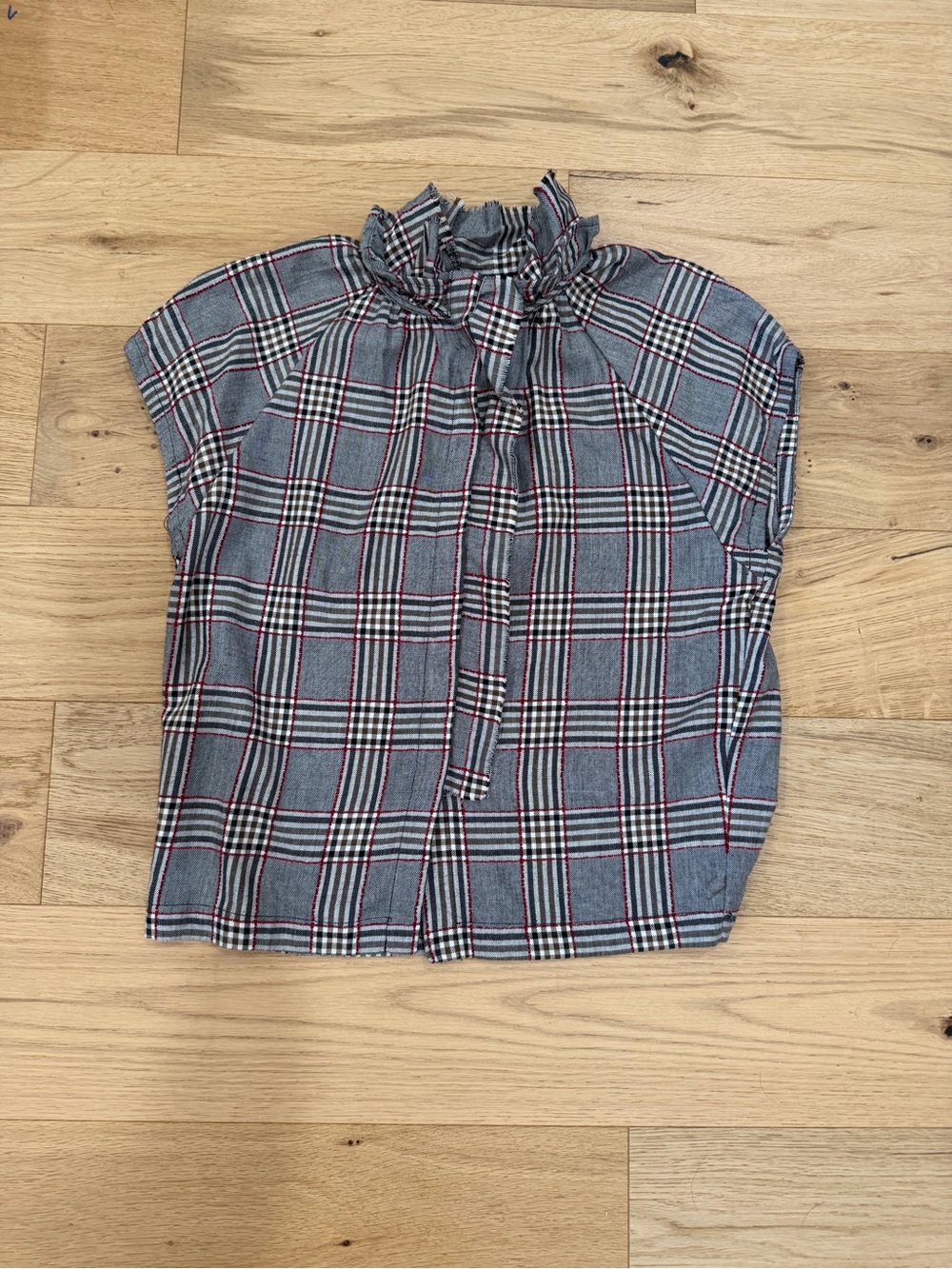 A Shirt Thing Plaid Ruffle Neck Sleeveless Top